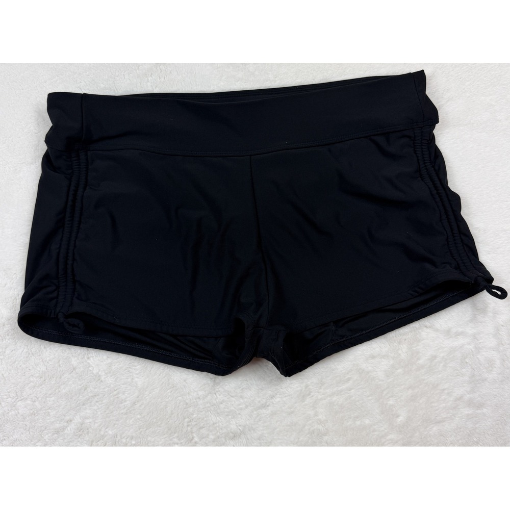 CALIA Black Ruched Side Swim Shorts Women's Large Adjustable Ties